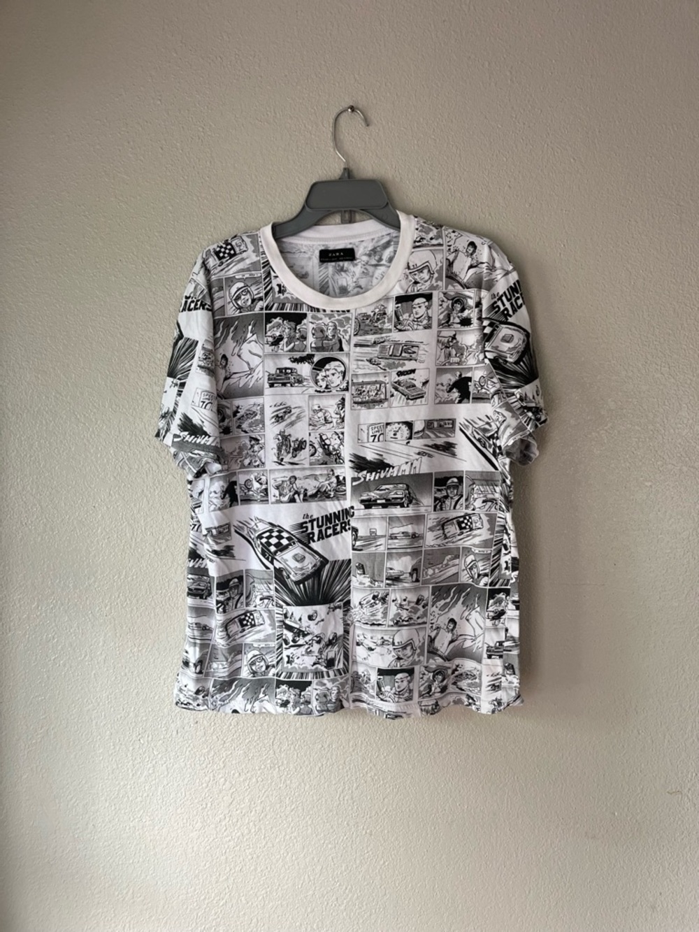 Zara Black & White Comic-Print Crew Tee